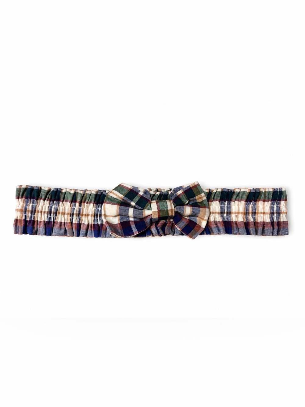 Plaid Bow Elastic Belt - Multicolor (Green, Blue, Cream) Size S